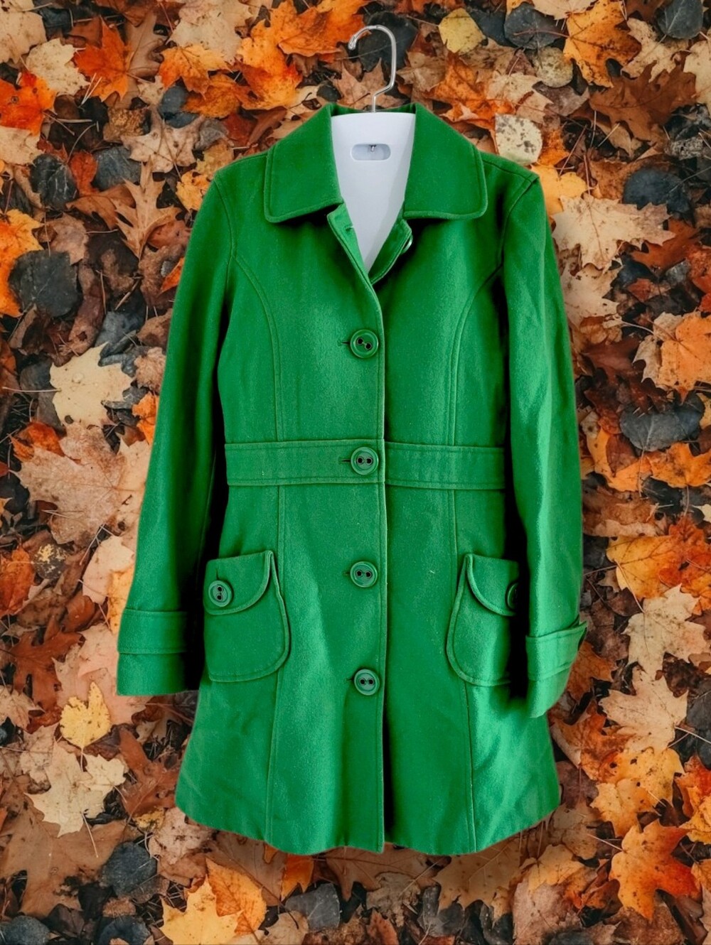 Tulle | Kelly Green Retro Mod Wool Blend A-Line Coat Jacket Size Small